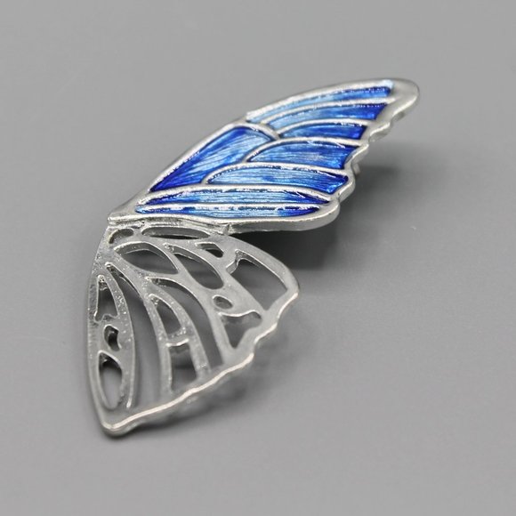 Butterfly wind shaped pin brooch silver blue - Picture 5 of 10